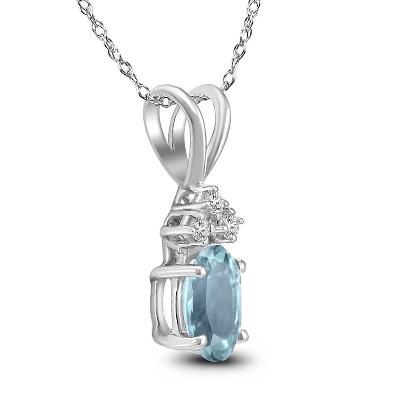 14K Yellow Gold 5x3MM Oval Aquamarine and Diamond Pendant