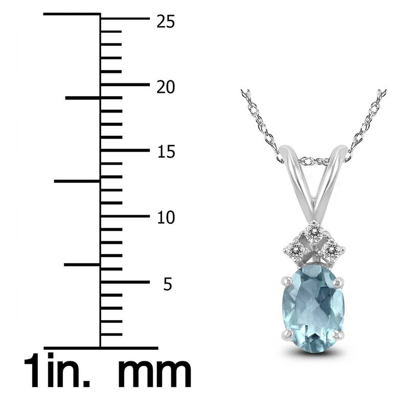 14K Yellow Gold 5x3MM Oval Aquamarine and Diamond Pendant