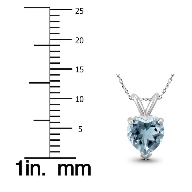 14K White Gold 4MM Heart Aquamarine Pendant