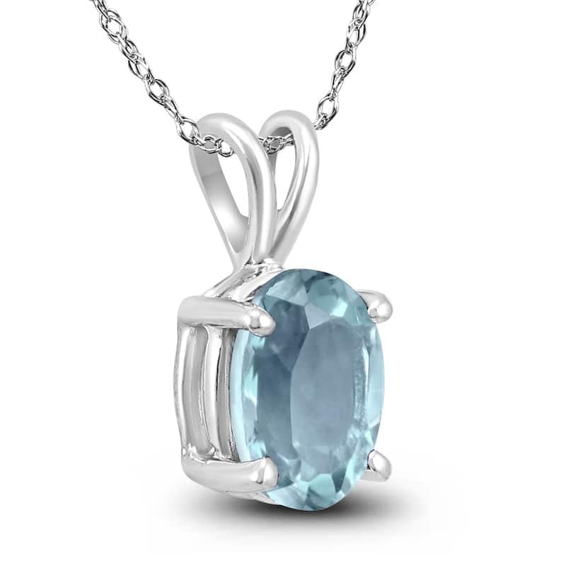 14K White Gold 5x3MM Oval Aquamarine Pendant