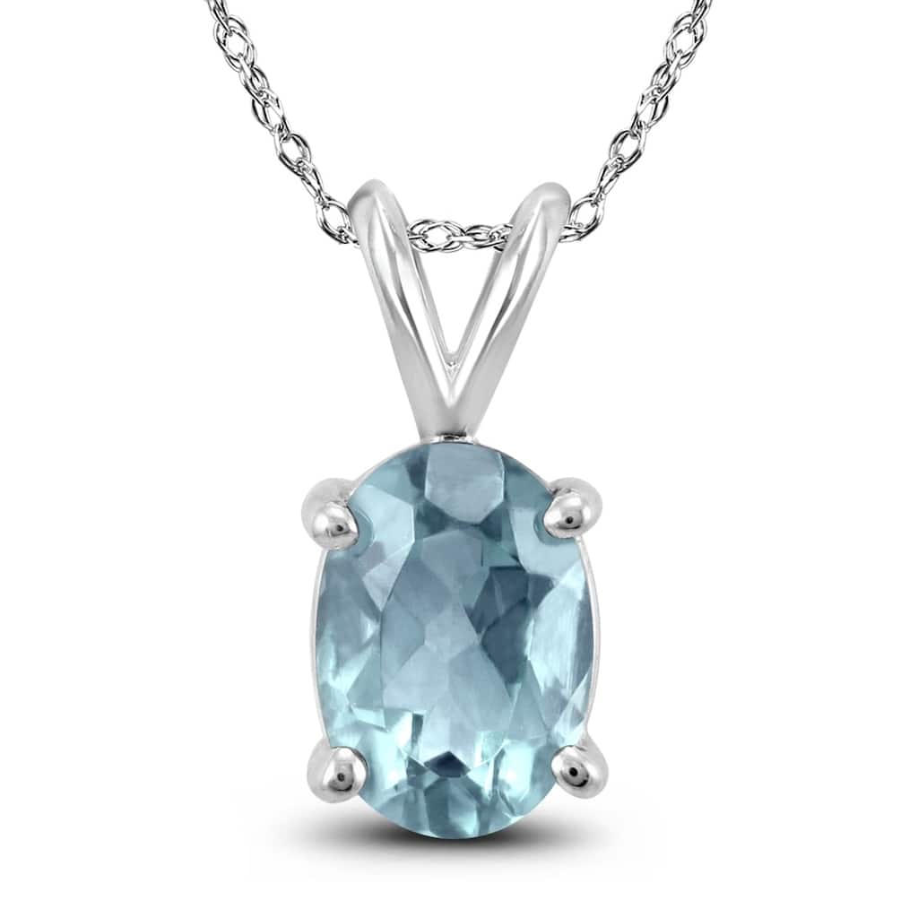 14K White Gold 5x3MM Oval Aquamarine Pendant