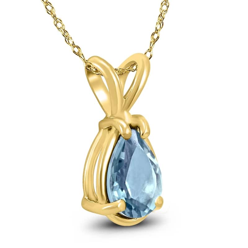 14K Yellow Gold 5x3MM Pear Aquamarine Pendant