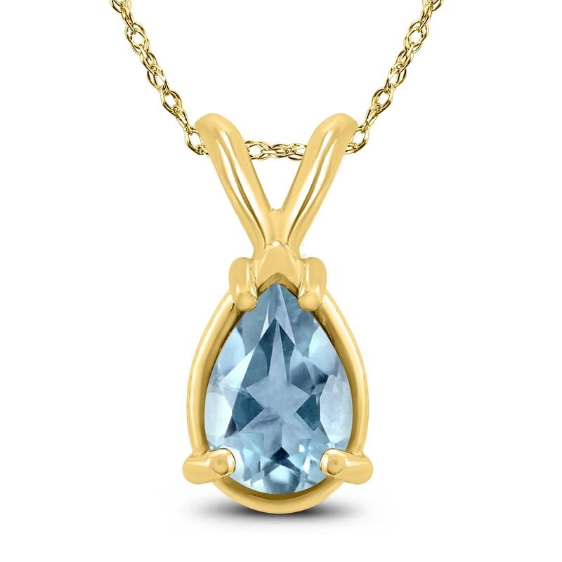 14K Yellow Gold 5x3MM Pear Aquamarine Pendant