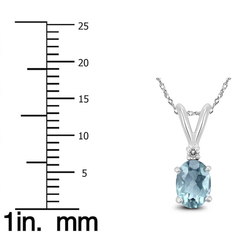 14K White Gold 5x3MM Oval Aquamarine and Diamond Pendant