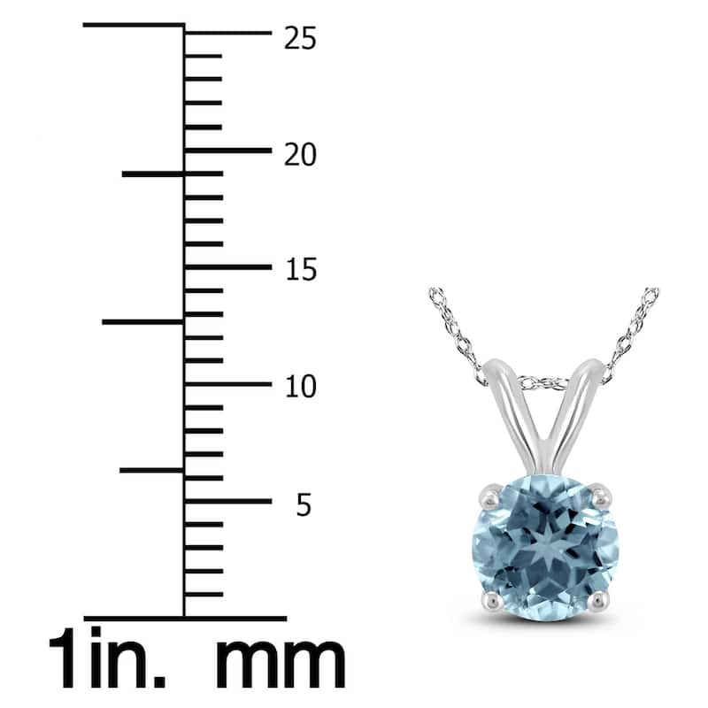 14K White Gold 4MM Round Aquamarine Pendant