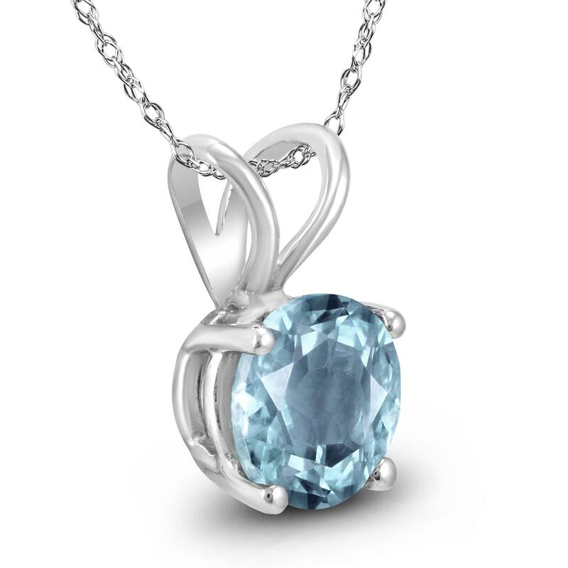 14K White Gold 4MM Round Aquamarine Pendant