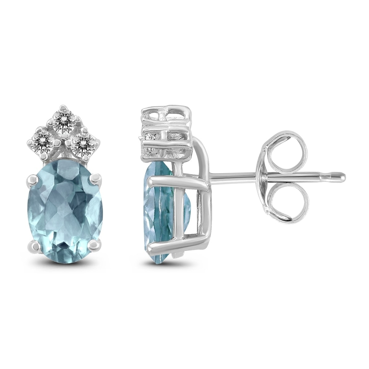 Details about / 14K White Gold 5x3MM Aquamarine Aquamarine Emerald and Diamond Earrings