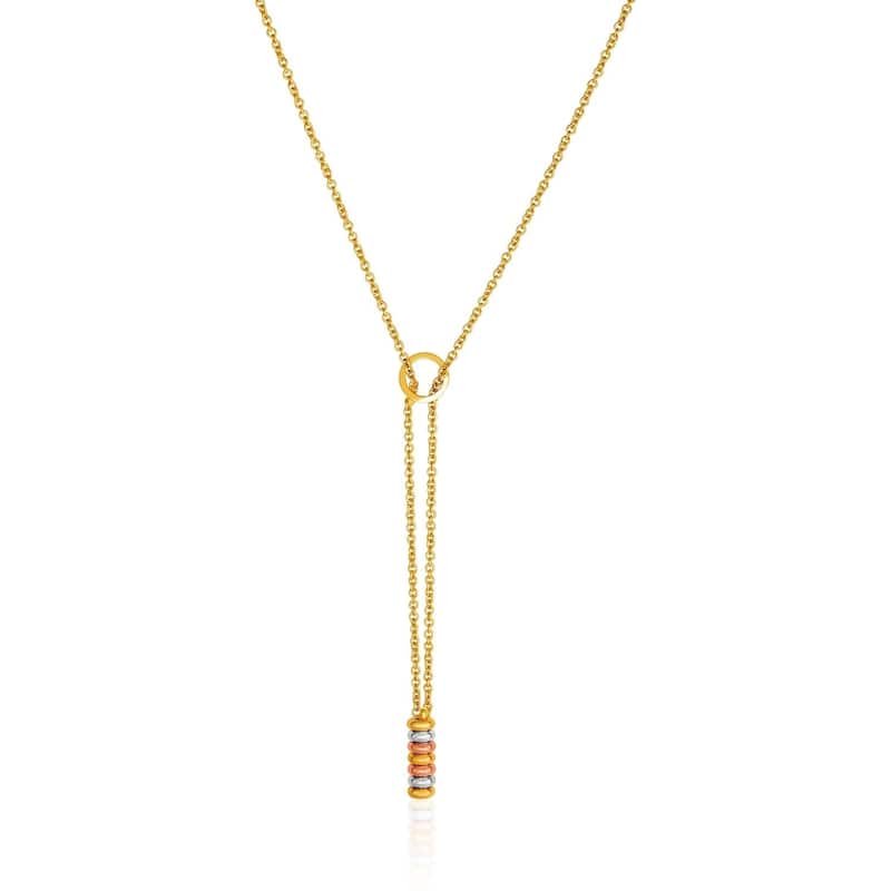 14k Tri-Tone Yellow White and Rose Gold Lariat Necklace