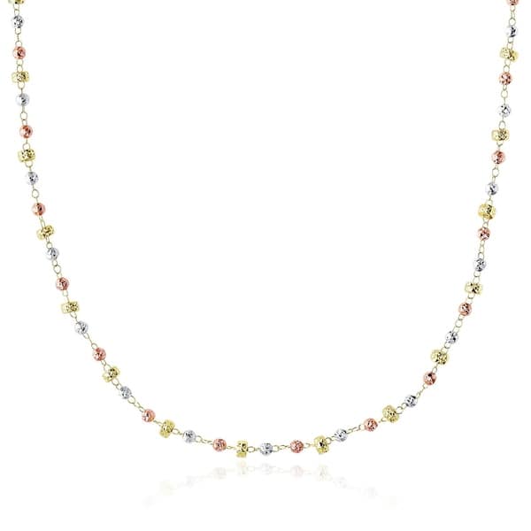 14k Tri Color Gold Necklace With Textured Round And Barrel Bead Links On Sale Overstock 27368492