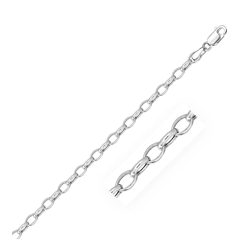 14k Solid White Gold Oval Rolo Chain Necklace 4.6mm