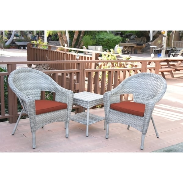 Jeco Grey Steel Resin Wicker 3 Piece Patio Set