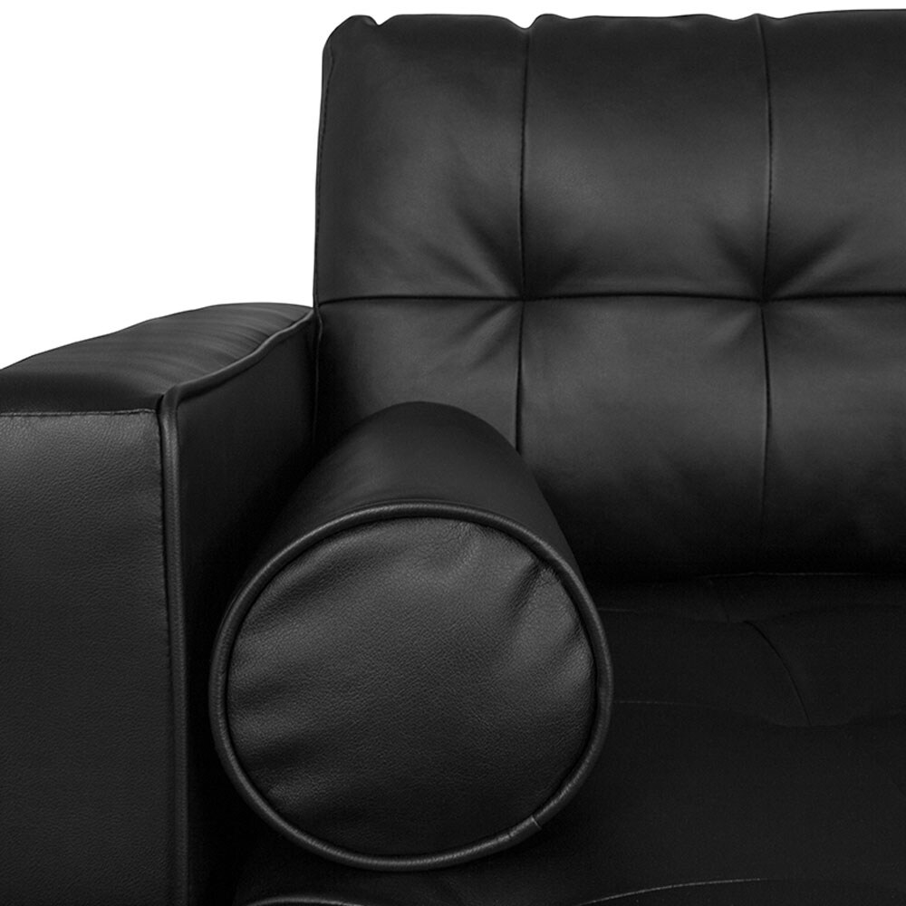 Shop Black Friday Deals On Offex Upholstered Tufted Back L Shaped Sectional With Left Side Facing Chaise Bolster Pillows And Ottoman Set In Black Leather On Sale Overstock 27380851