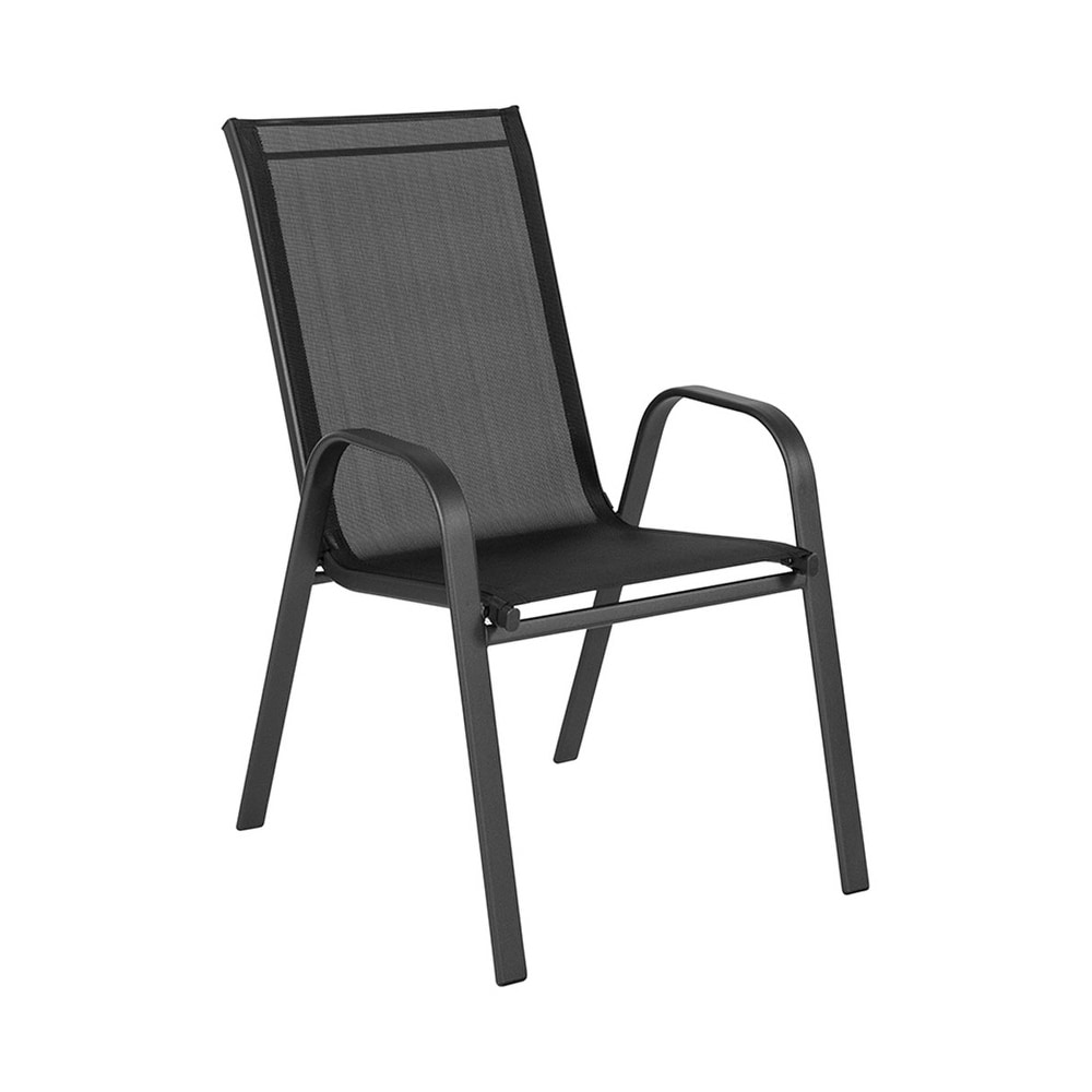 Offex Black Outdoor Stackable Sling Patio Chair With Flex Outdoor Stackable Sling Patio Chair