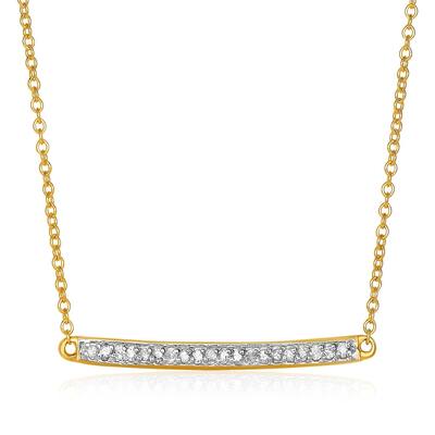 14k Yellow Gold Necklace with Gold and Diamond Bar (1/10 cttw)