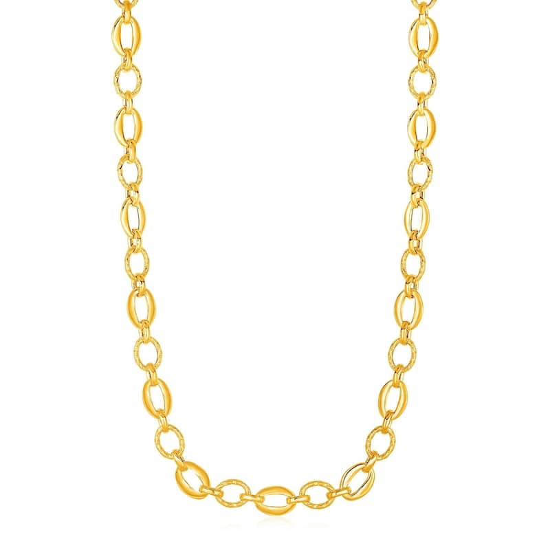 Shiny and Textured Oval Link Necklace in 14k Yellow Gold