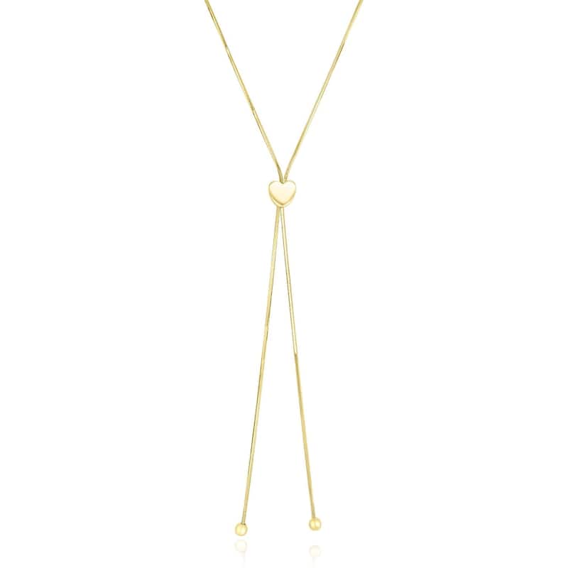 14k Yellow Gold Adjustable Heart Style Lariat Necklace