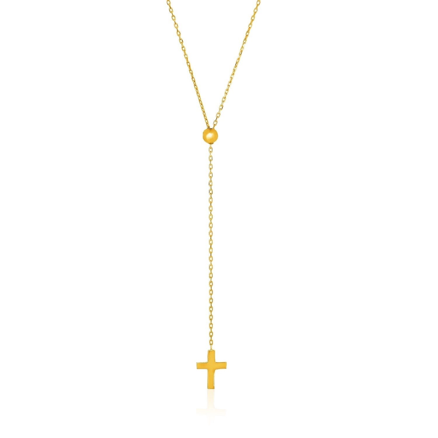 14K Yellow Gold Cross Pendant on an Adjustable 14K Yellow Gold Chain Necklace