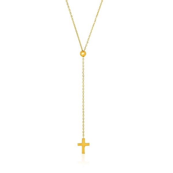 14K Yellow Gold Cross Pendant on an Adjustable 14K Yellow Gold Chain Necklace