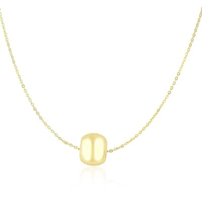14k Yellow Gold Necklace with Shiny Barrel Bead Charm