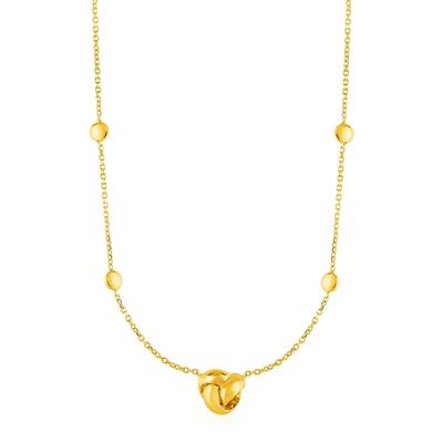 Station Necklace with Love Knot and Round Beads in 14k Yellow Gold