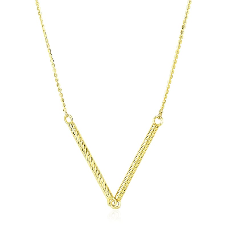 14k Yellow Gold Chain Necklace with Two Connected Thin Bar Pendant