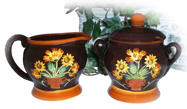 Handpainted English Sunflower Sugar & Creamer Set