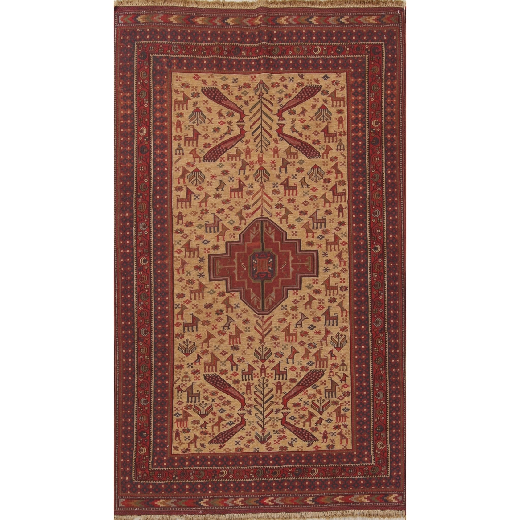 Vintage Sumak Animal Pictorial Hand Woven Wool Persian Area Rug 6 9 X 3 11 On Sale Overstock 27384039
