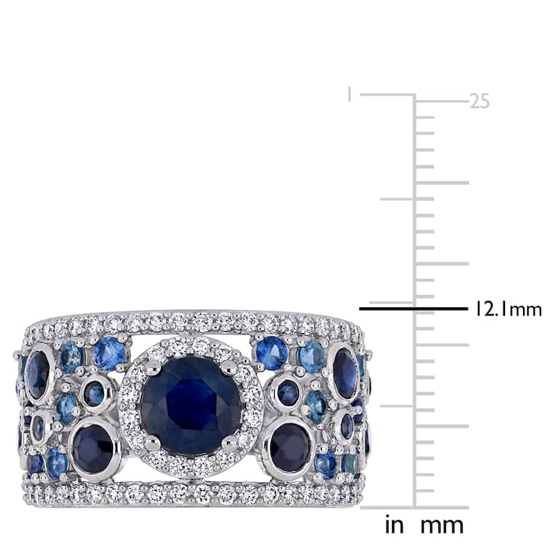 Miadora 14k White Gold Blue Sapphire and 1/2ct TDW Diamond Cluster Anniversary Band