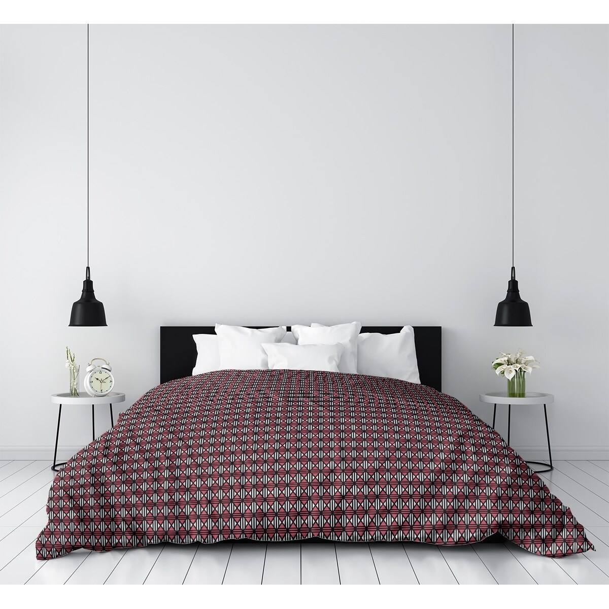 Katelyn Elizabeth Black Red Lined Diamonds Duvet Cover