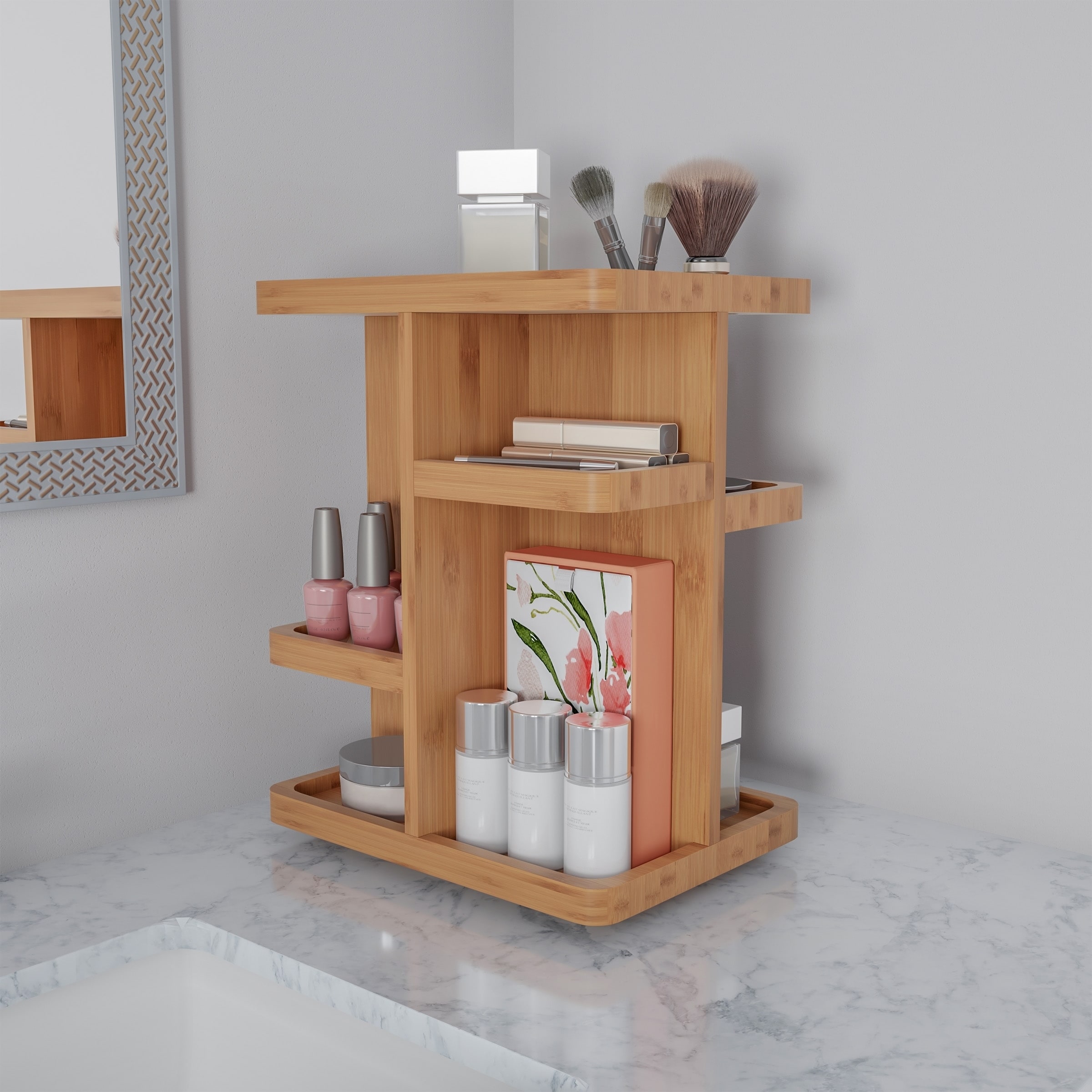Countertop Makeup Organizer Shelf, 2 Tier Cosmetic Storage Basket with  Removable Glass Tray, Wire Vanity Organizer Rack for Dresser, Bathroom