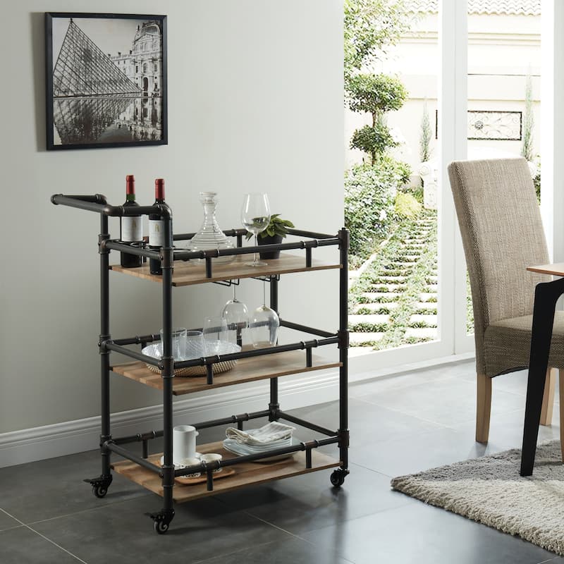 Rath Industrial Black Metal 3-Shelf Mobile Serving Cart by Furniture of America