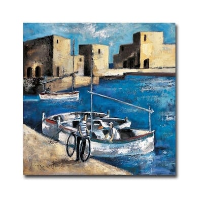 Tres Boats Y Bicicleta (Three Boats & Bicycle) by Didier Lourenco Gallery Wrapped Canvas Giclee Art (30 in x 30 in)