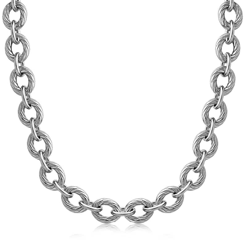 Sterling Silver Chain Rhodium Plated Necklace with Diamond Cuts (39.0g)