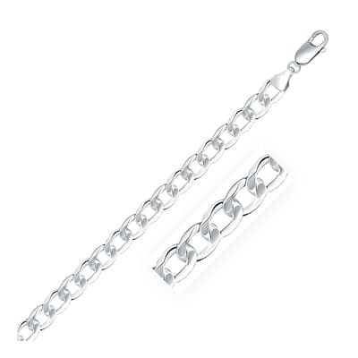 Rhodium Plated 7.2mm Sterling Silver Curb Style Chain