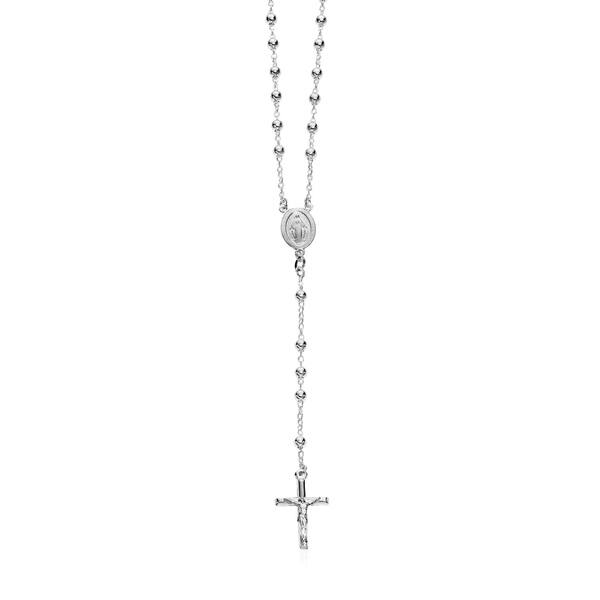 Rose and Yellow Rosary Pendant Necklace Charm Chain Solid 925 Sterling Silver White