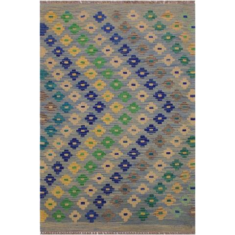 Kilim Celestin Lt. Blue/Gray Hand-Woven Wool Rug -2'8 x 4'1 - 2 ft. 8 in. X 4 ft. 1 in. - 2 ft. 8 in. X 4 ft. 1 in.