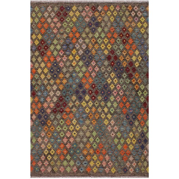 Kilim Annelle Brown/Blue Hand-Woven Wool Rug -5'2 x 6'5 - 5 ft. 2 in. X 6 ft. 5 in.