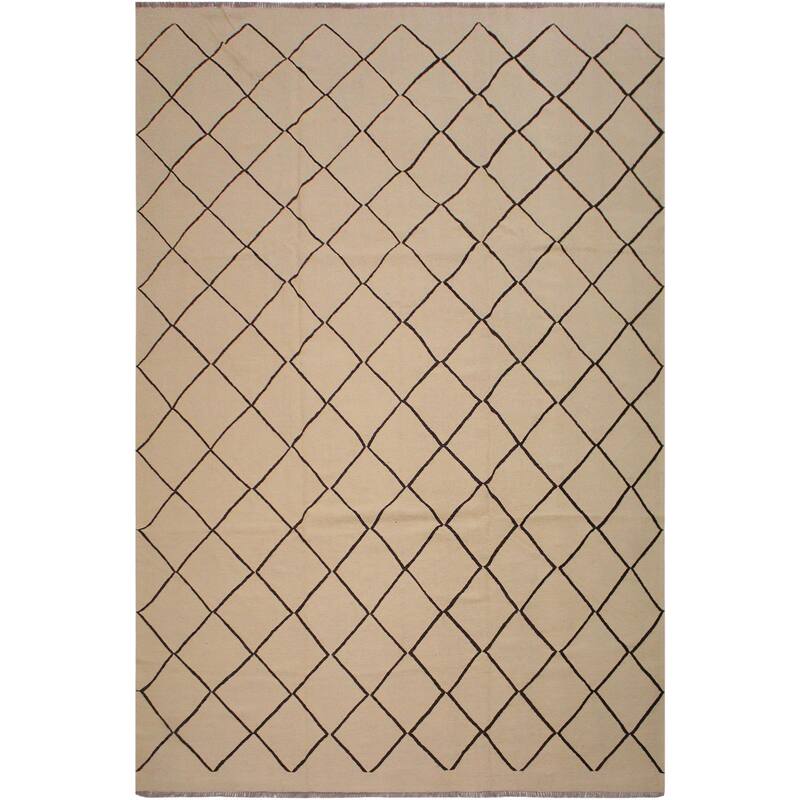 Kilim Annette Beige/Black Hand-Woven Wool Rug -9'10 x 13'0 - 9 ft. 10 ...