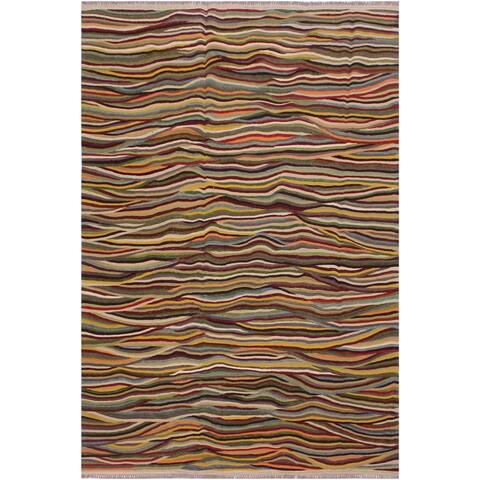 Kilim Drusilla Ivory/Blue Hand-Woven Wool Rug -6'0 x 8'2 - 6 ft. 0 in. X 8 ft. 2 in. - 6 ft. 0 in. X 8 ft. 2 in.