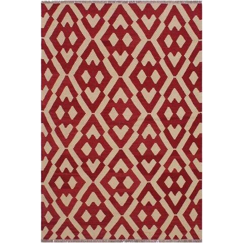 Kilim Angla Red/Ivory Hand-Woven Wool Rug -4'3 x 5'8 - 4 ft. 3 in. X 5 ft. 8 in. - 4 ft. 3 in. X 5 ft. 8 in.