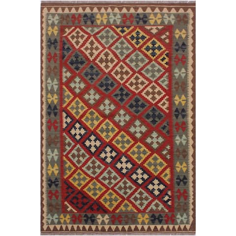 Kilim Brice Red/Brown Hand-Woven Wool Rug -3'7 x 5'0 - 3 ft. 7 in. X 5 ft. 0 in. - 3 ft. 7 in. X 5 ft. 0 in.