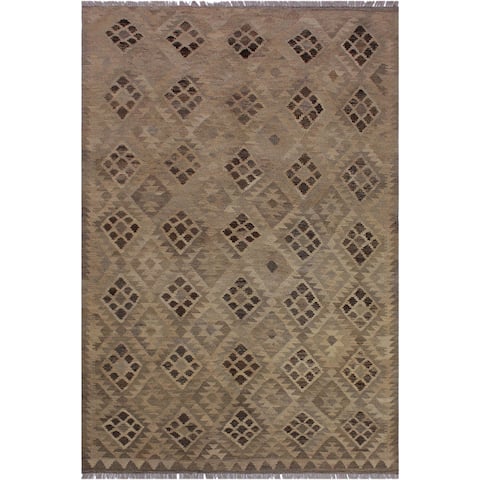 Kilim Margarit Tan/Gray Hand-Woven Wool Rug -4'6 x 6'7 - 4 ft. 6 in. X 6 ft. 7 in. - 4 ft. 6 in. X 6 ft. 7 in.