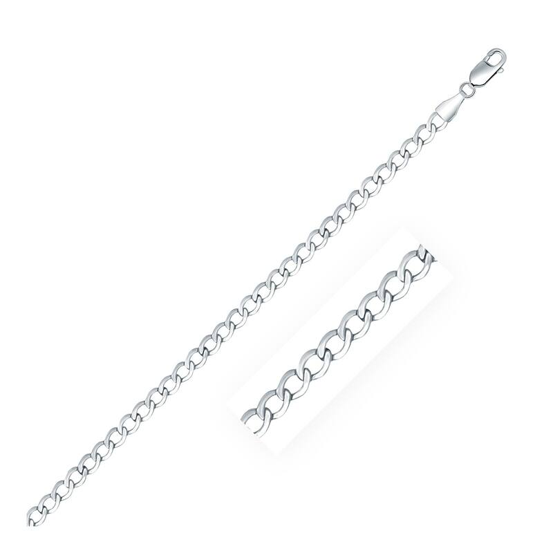 Rhodium Plated 3.7mm Sterling Silver Curb Style Chain