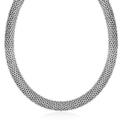Sterling Silver Rhodium Plated Rounded Design Mesh Necklace