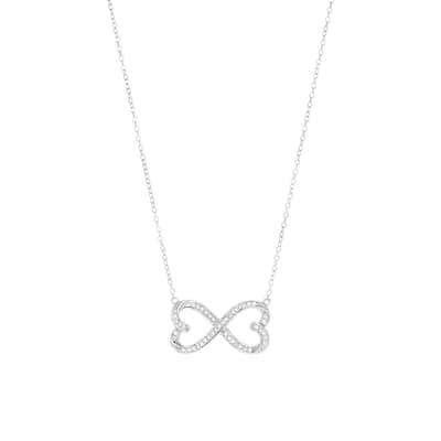 Double Heart Infinity Necklace with Cubic Zirconia in Sterling Silver