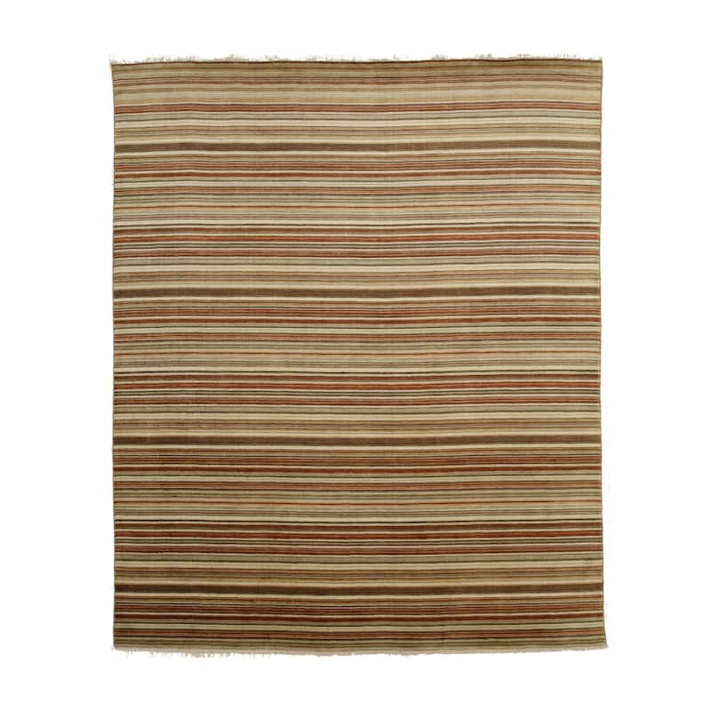 Orange/green Striped Handmade Wool Rug