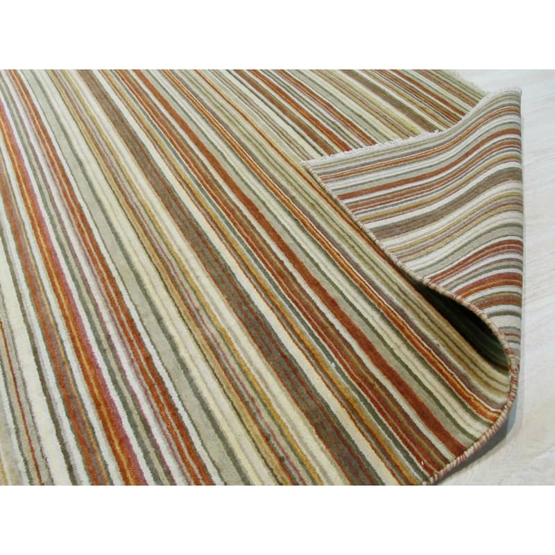 Orange/green Striped Handmade Wool Rug