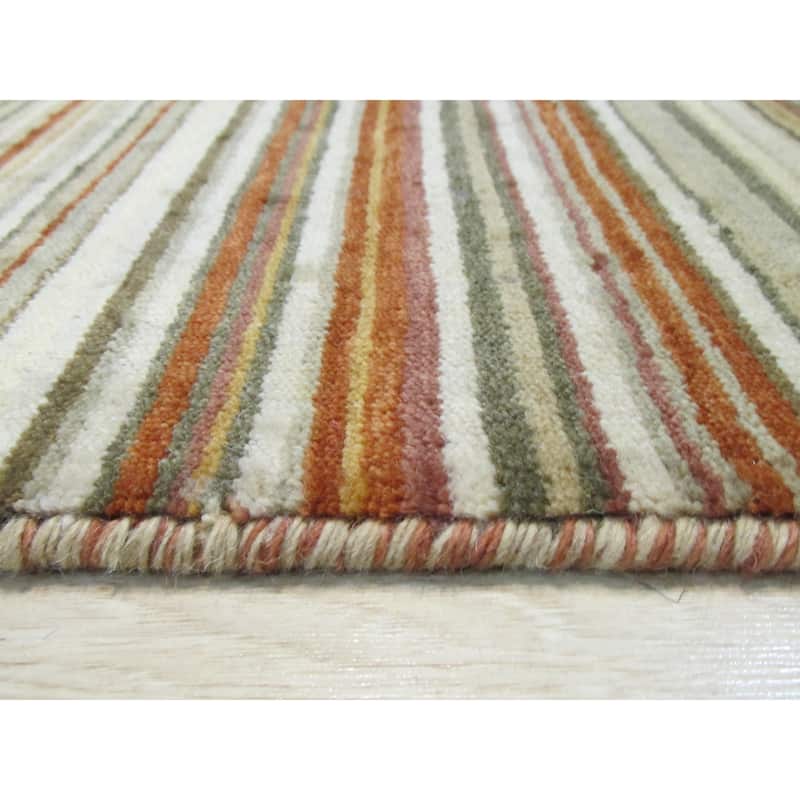 Orange/green Striped Handmade Wool Rug