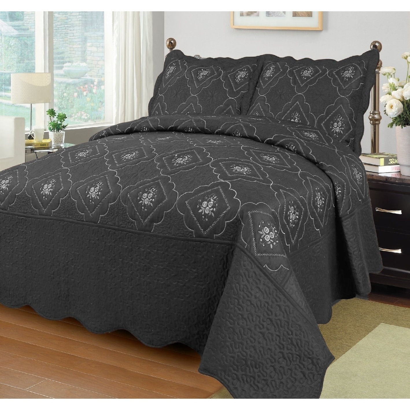 Shop 3 Pcs Polyester Bedspread Bed Cover Embroidery Coverlet Quilt