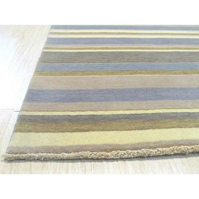 Handmade Wool Striped Rug, Elegant Light Blue/Cream Area Rug for Living Room, Bedroom, Office, Home Décor, Durable